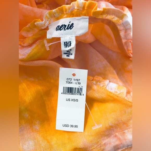 Aerie Swim Cover Up Small Orange  Peach Tie Dyed 100% Cotton Shell Drawstring - Picture 7 of 7